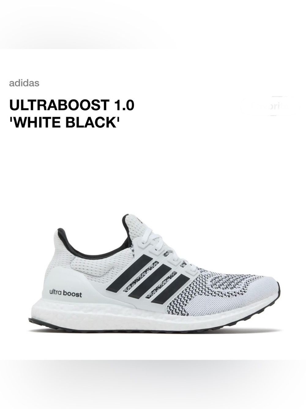 Adidas Ultraboost 1.0 Shoes Cloud White/Black Oreo JR1987